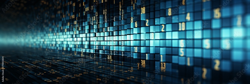 Poster digital data matrix abstract background with grid pattern of digital information.