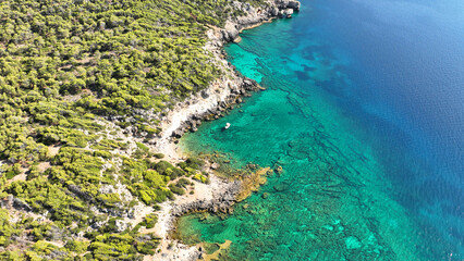 Aerial drone photo of not so famous but paradise  secluded sterna beach with crystal clear emerald...