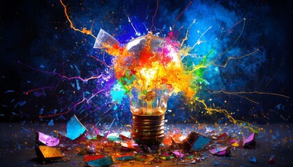lâmpada explodindo com muitas cores - obrazy, fototapety, plakaty