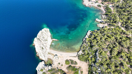 Aerial drone photo of not so famous but paradise  secluded sterna beach with crystal clear emerald...
