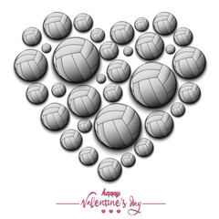 Happy Valentines Day. Heart made of volleyballs