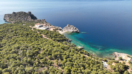 Aerial drone photo of not so famous but paradise  secluded sterna beach with crystal clear emerald...