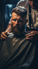 Obraz premium barber during men's cut