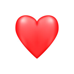 Red realistic heart icon on white background. 3d vector illustration.