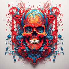 skull - logo, red and blue effects pin