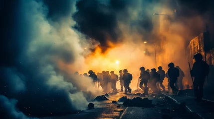 Fotobehang burning car, unrest, anti-government, crime © alexkich