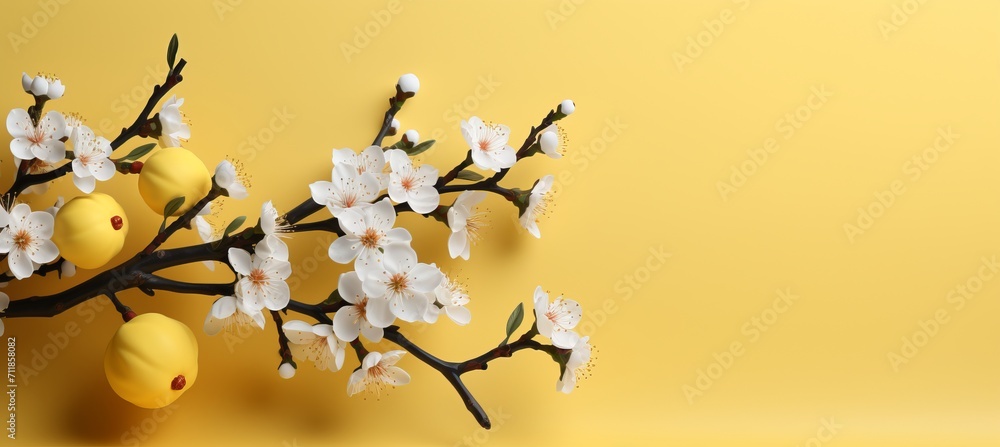 Poster minimalistic colorful spring blurred background in yellow tones for product placement