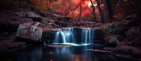beautiful waterfall in mystic twilight - obrazy, fototapety, plakaty