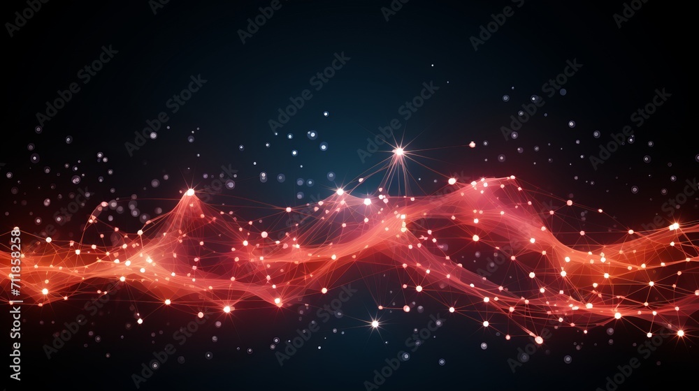 Poster dynamic abstract red particle mesh background for futuristic technology concept design.
