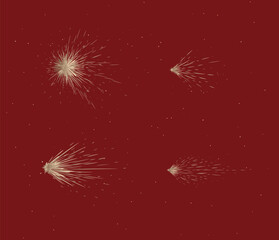 Star and comet shines brightly in space drawing in graphic style on red background