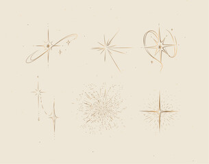 Different states of stars drawing in graphic style on beige background © anna42f