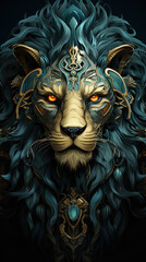 Futuristic image of a lion head.