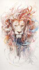 Colored fire lion tattoo with white background.