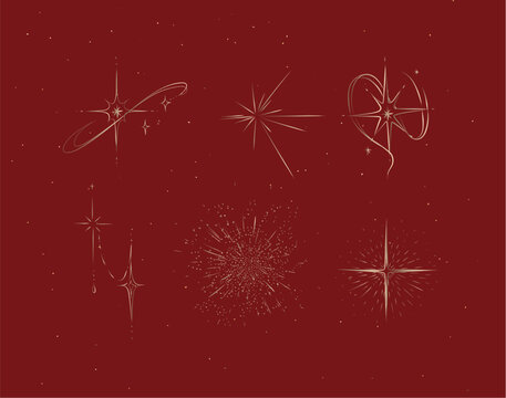 Different states of stars drawing in graphic style on red background