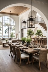 Fototapeta na wymiar Elegant Coastal Dining Room With Modern Interior Design