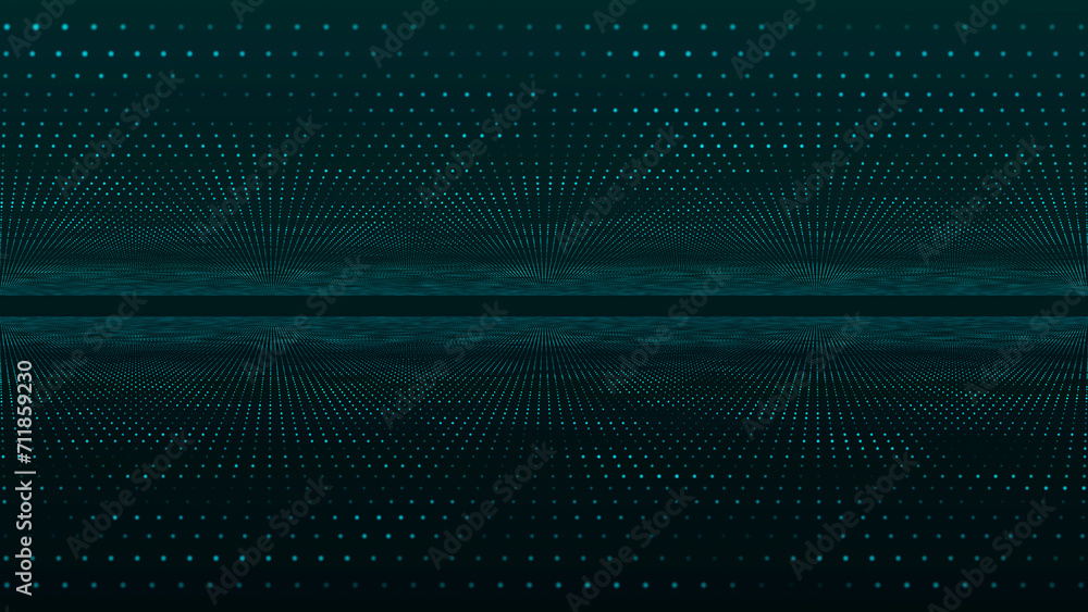 Poster wave of particles. futuristic dots pattern on dark background. big data digital code. technology or 