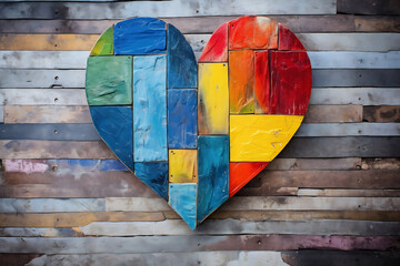 Vibrant Wooden Heart Mosaic