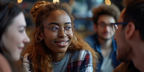 Young interracial college students in class while doing group work 