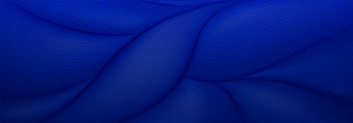 Vector illustration of interwoven wavy lines creating an abstract background in dark blue tones with a sense of fluidity and soft feel