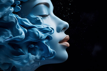 Abstract Blue Essence and Woman's Face