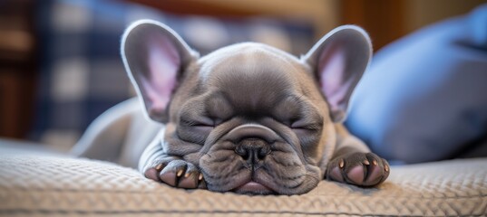 cute dog sleeping comfortably on sofa with ample space for text on left top side of image