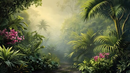 Fototapeta na wymiar Beautiful wallpaper background of a jungle landscape.