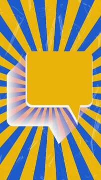 Fondo rayos retro azul y amarillo con bocadillo hablador