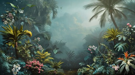 Fototapeta na wymiar Beautiful wallpaper background of a jungle landscape.