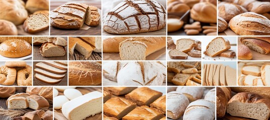 Delicious assortment of bakery delights in an artistic collage with bright white light style