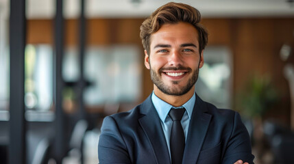 Naklejka premium Professional man in a suit in the office Ai generative