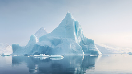 Professional photograph of iceberg floating in still ocean water. Melting ice in arctic region.