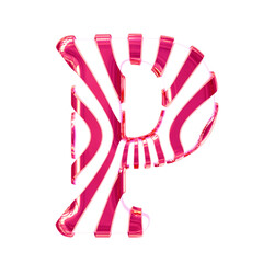 White symbol with pink thin straps. letter p