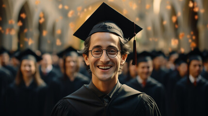 Fototapeta premium Portrait of handsome male graduate in graduation robe