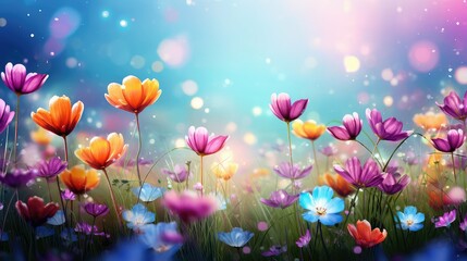 Fototapeta na wymiar colorful design spring background illustration fresh renewal, pastel cheerful, sunny meadow colorful design spring background