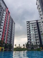 view of cloud on skyscraper pool