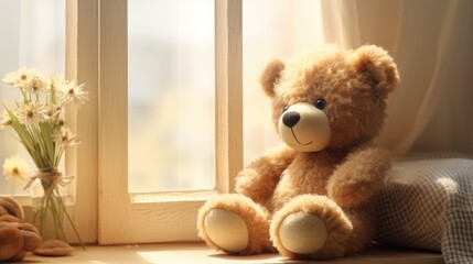 eddy bears near a window to provide soft natural light, sunlight brings out the texture and details of the teddy bears, creating a warm and cozy atmosphere.