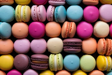 Muurstickers A multitude of vibrant macarons viewed closely. Generative AI © Niamh