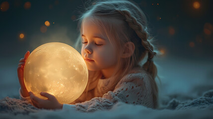 Naklejka premium girl in the night with the moon