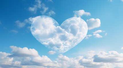 Fototapeta premium Heart shaped cloud on bright blue sky and white clouds.