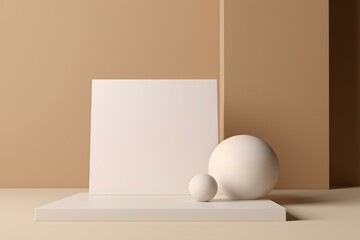 3d Rendering of Minimal Scene of White Blank Podium With Earth Tones Color Theme. Display Stand for Product Presentation Mock Up and Cosmetic Advertising.