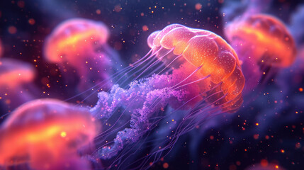 neon jellyfish of bright colors amoled Ai generative