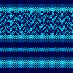 Craft knitted fabric striped ornament. Winter sweater striped jersey textile.