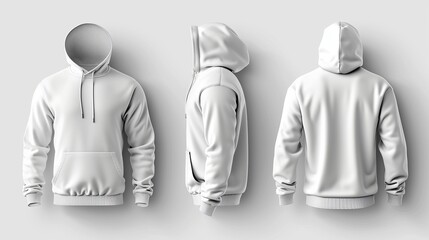 White tee hoodie set, front and back view, isolated on white background for mockup.