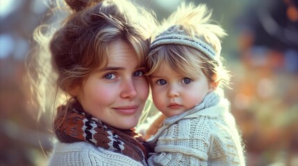 Obraz premium Mother and child enjoying a warm autumn day outdoors