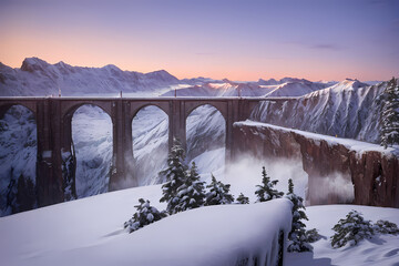 Deep in the mountains where snow continues to accumulate. Generative AI.