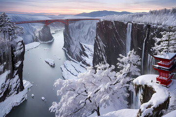 Red shining in the snow. Generative AI.