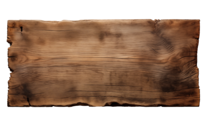 Wooden sign isolated on transparent background.  Wood texture with natural patterns.