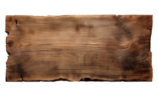 Wooden sign isolated on transparent background.  Wood texture with natural patterns.