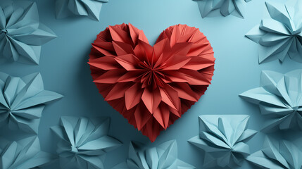 Paper heart in blue wall.