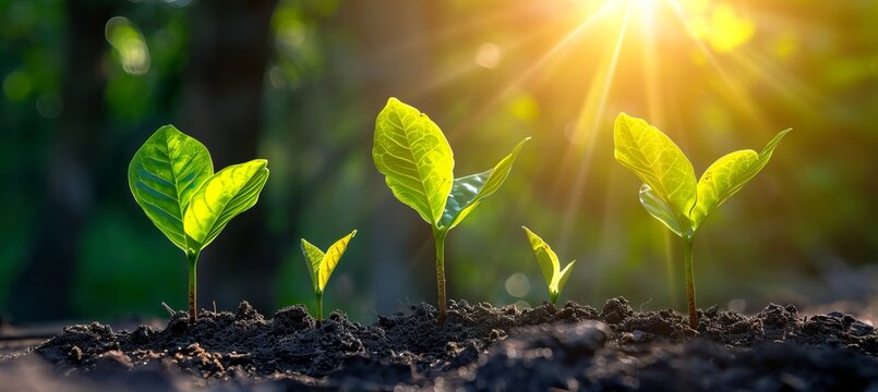 Vibrant seedlings sprouting and thriving from nutrient rich soil in a beautiful garden setting